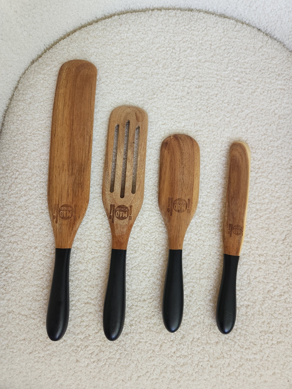 Mad Hungry Original 4-Piece Acacia Spurtle Set, Natural With Black Handles